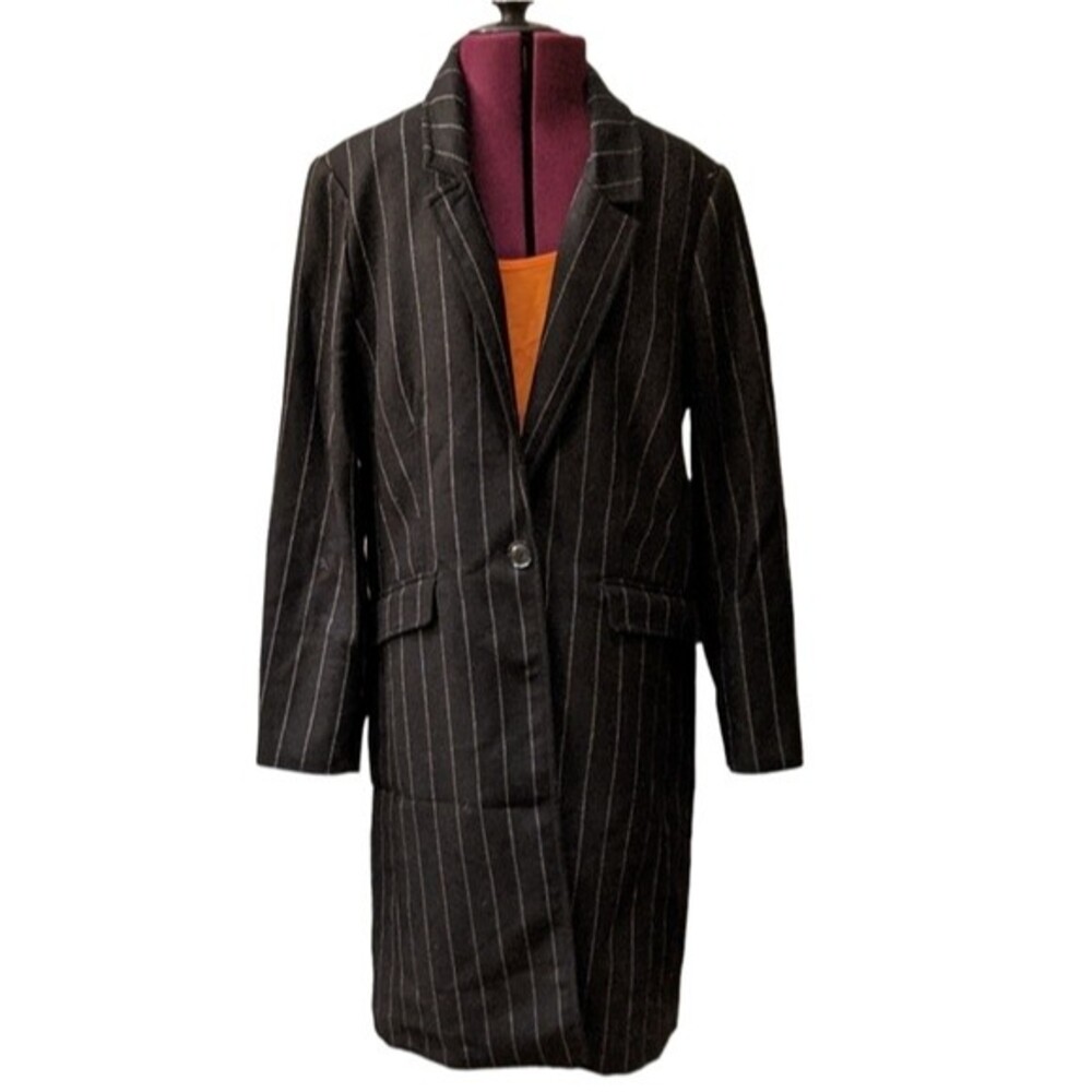 Banana Republic long striped wool blend coat v/311217 overcoat trench size M